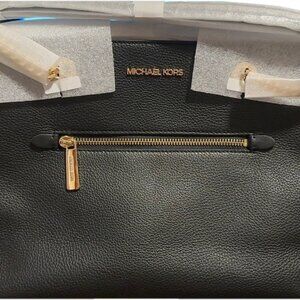 Michael Kors Jet Set Medium Front Pocket Chain Top Zip (Black Pebbled Leather)
